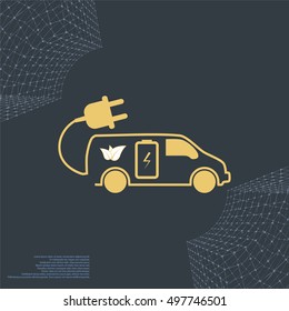 Flat paper cut style icon of an eco car. Vector illustration