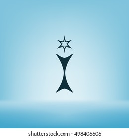 Flat paper cut style icon of trophy and award. Vector illustration