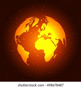 Flat paper cut style icon of globe. Vector illustration