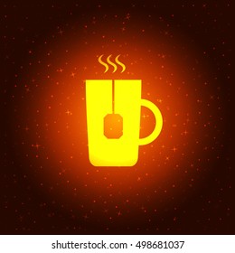 Flat paper cut style icon of hot tea cup. Vector illustration