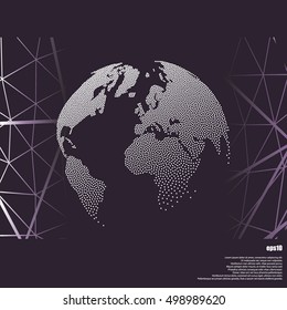 Flat paper cut style icon of globe. Vector illustration
