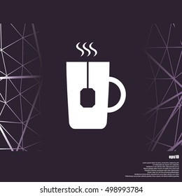 Flat paper cut style icon of hot tea cup. Vector illustration