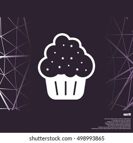 Flat paper cut style icon of cake. Vector illustration