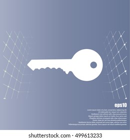 Flat paper cut style icon of an old key. Vector illustration