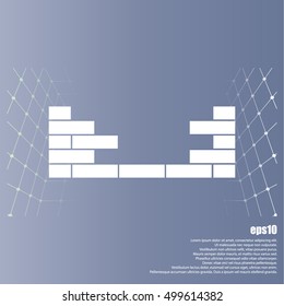 Flat paper cut style icon of brickwork fragment. Vector illustration