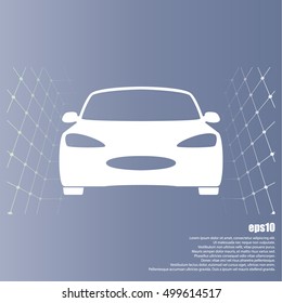 Flat paper cut style icon of a car. Vector illustration