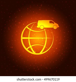 Flat paper cut style icon of vehicle. Delivery car symbol vector illustration