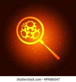 Flat paper cut style icon of magnifier. Vector illustration