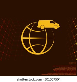 Flat paper cut style icon of vehicle. Delivery car symbol vector illustration