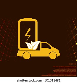 Flat paper cut style icon of eco vehicle. Delivery car symbol vector illustration