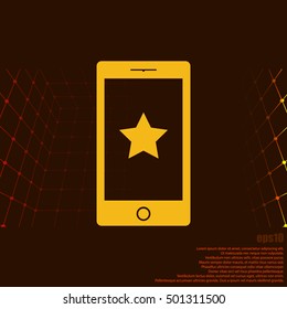 Flat paper cut style icon of mobile phone. Vector illustration