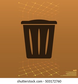 Flat paper cut style icon of trash can. Vector illustration