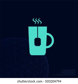 Flat paper cut style icon of hot tea cup. Vector illustration