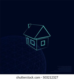 Flat paper cut style icon of house model vector illustration