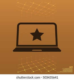Flat paper cut style icon of laptop computer. Vector illustration