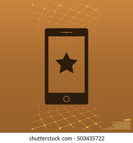 Flat paper cut style icon of mobile phone. Vector illustration