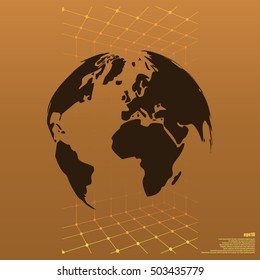 Flat paper cut style icon of globe. Vector illustration