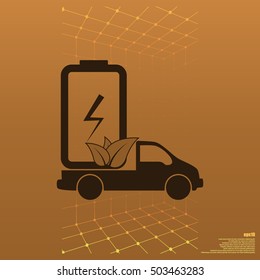 Flat paper cut style icon of eco vehicle. Delivery car symbol vector illustration