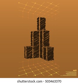 Flat paper cut style icon of sketchy building vector illustration