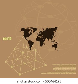 Flat paper cut style icon of World Map. Vector illustration