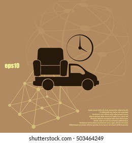 Flat paper cut style icon of vehicle. Delivery car symbol vector illustration