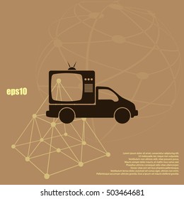 Flat paper cut style icon of vehicle. Delivery car symbol vector illustration