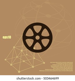 Flat paper cut style icon of old tape spool. Vector illustration