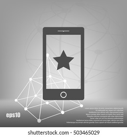 Flat paper cut style icon of mobile phone. Vector illustration