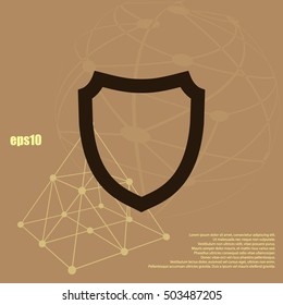 Flat paper cut style icon of a shield. Vector illustration