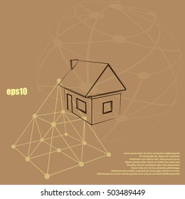 Flat paper cut style icon of house model vector illustration