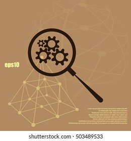 Flat paper cut style icon of magnifier. Vector illustration