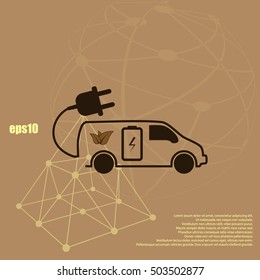 Flat paper cut style icon of an eco car. Vector illustration