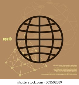 Flat paper cut style icon of globe. Vector illustration