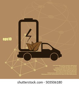 Flat paper cut style icon of eco vehicle. Delivery car symbol vector illustration