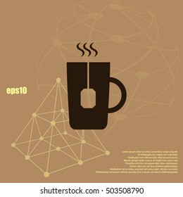 Flat paper cut style icon of hot tea cup. Vector illustration