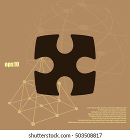 Flat paper cut style icon of puzzle part
