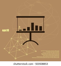 Flat paper cut style icon of a presentation stand. Vector illustration