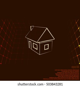 Flat paper cut style icon of house model vector illustration