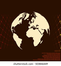 Flat paper cut style icon of globe. Vector illustration