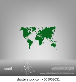 Flat paper cut style icon of World Map. Vector illustration