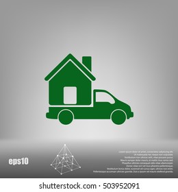 Flat paper cut style icon of vehicle. Delivery car symbol vector illustration