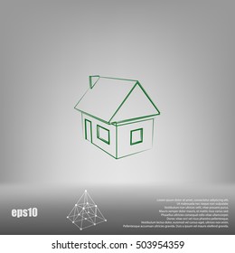 Flat paper cut style icon of house model vector illustration