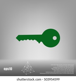 Flat paper cut style icon of an old key. Vector illustration