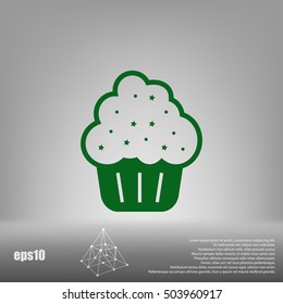 Flat paper cut style icon of cake. Vector illustration