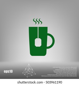 Flat paper cut style icon of hot tea cup. Vector illustration