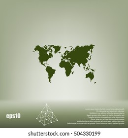 Flat paper cut style icon of World Map. Vector illustration