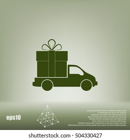 Flat paper cut style icon of vehicle. Delivery car symbol vector illustration