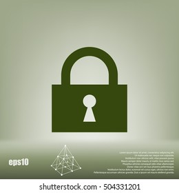 Flat paper cut style icon of a lock. Vector illustration
