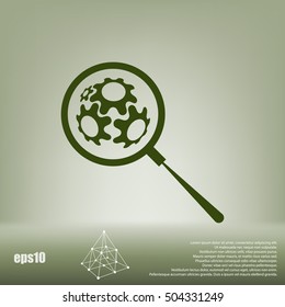 Flat paper cut style icon of magnifier. Vector illustration
