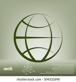Flat paper cut style icon of globe. Vector illustration
